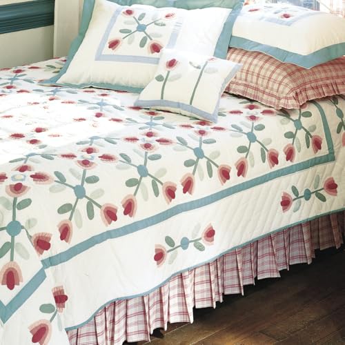 C&F Home Colonial Williamsburg Tulip Garden King Quilt 100% Cotton Lightweight Machine Washable Reversible Bedspread Coverlet King White