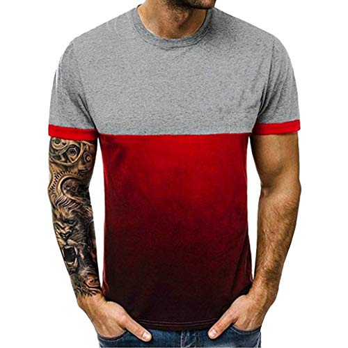 Bellelove Summer Tops,Men Fashion Personality Color Patchwork Gradient Print T-Shirt Slim Fit Short Sleeve Crewneck Top Blouse T-Shirt