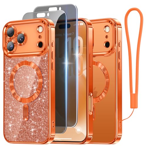 Coque iPhone Pro 6,3" orange MagSafe avec protège-écran et dragonne