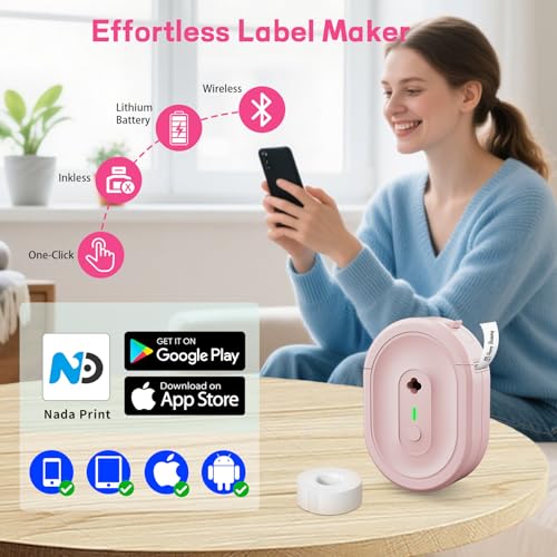 Image of Label Maker Machine with 1 Tape N12 Bluetooth Label Printer, Pink