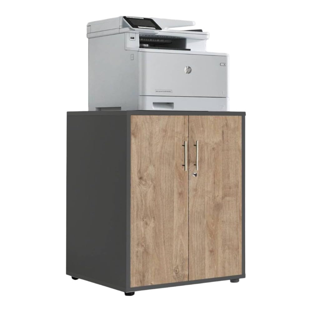 moebel-dich-auf Druckerkommode Druckerschrank TABOR 2-türig Metallgriffe Korpus anthrazit Front Gold Harbor Oak 74 cm hoch