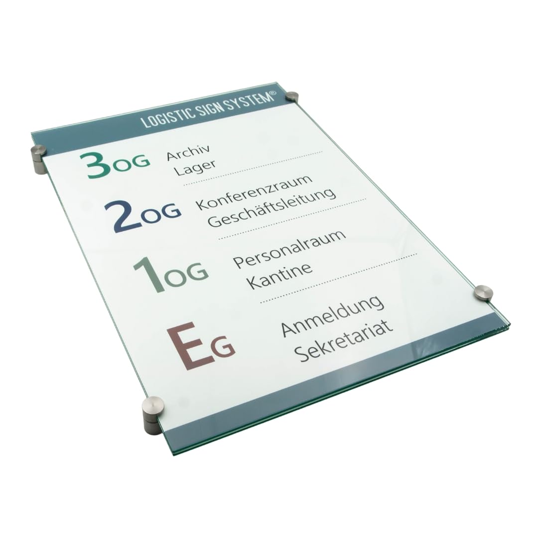I Türschild Glas,Vitrum K4, Klemmhalter (DIN A3 Sicherheitsglas)