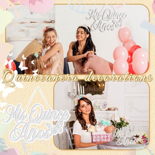 Image of Yuntau Mis Quince Anos Sign Quinceanera Decorations 15th Birthday Quinceanera Party Backdrop Wooden Banner Wall Decor Sign White Mis Quince Anos Birthday Gift for Wall Bedroom Photo Booth Decor Gift