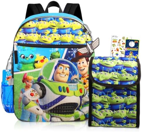 Fast Forward Toy Story Backpack with Lunch Box Set - Buzz Lightyear Backpack for Boys, Toy Story Lunch Box, Water Bottle, Stickers, Rex-Man Door Hanger | Buzz Lightyear Backpack for Kids