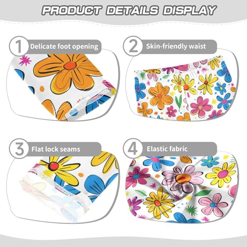 Cartoon Colorful Flower Girls Leggings Ultra Soft Compression Yoga Gym Pants for Kids 4-10T3