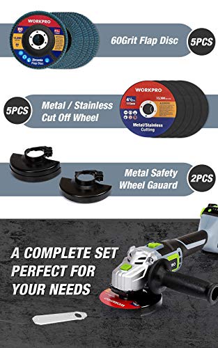 Workpro 20V Cordless Angle Grinder Kit, 4-1/2 Inch, Lightweight Angle Grinder Tool With 20V Cordless Drill/Driver Kit, 3/8”, 18+2 Torque Setting, Variable Speed #TOP3