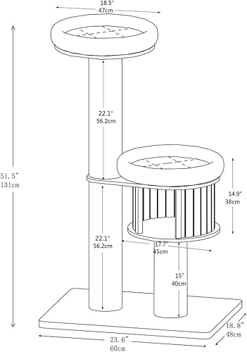 Miniatura 3 de AGILE Torre de condominio moderno de madera contrachapada de 51 pulgadas con poste rascador (Ollie de 2 niveles)