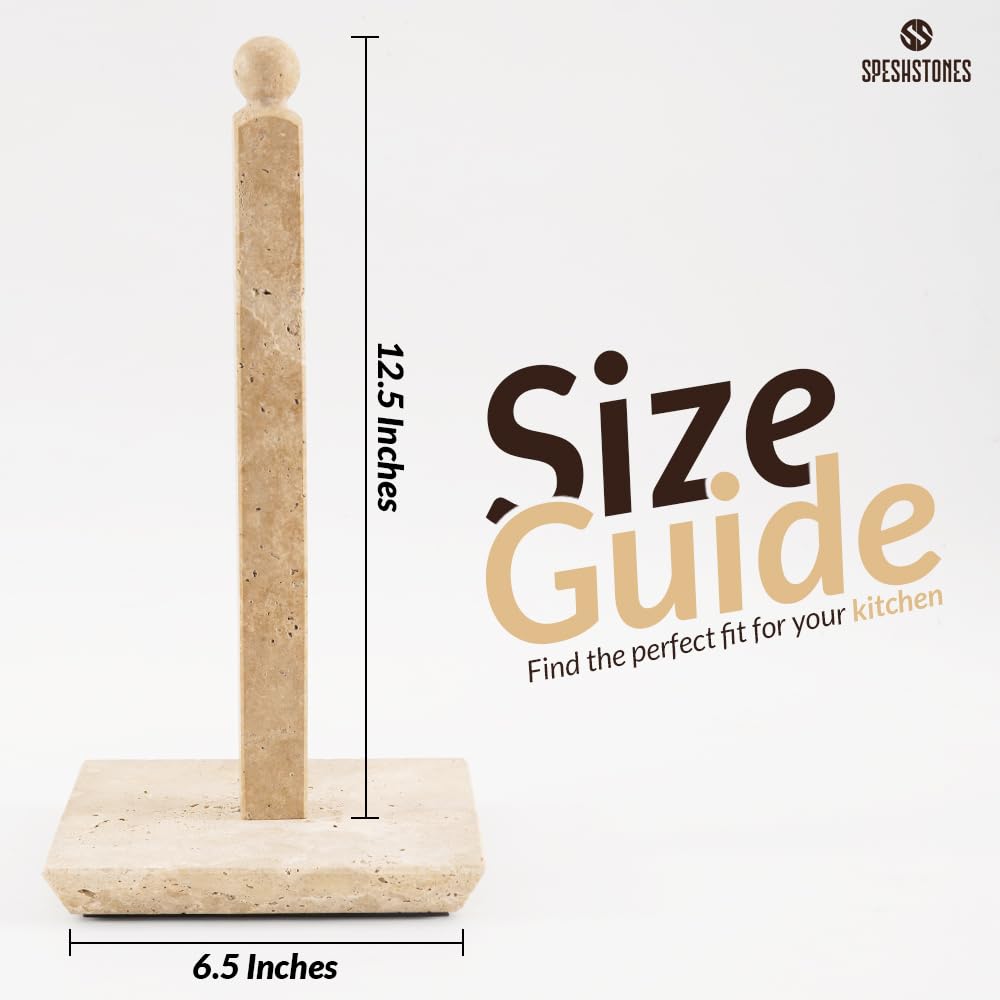 SPESHSTONES Travertine Marble Paper Towel Holder 12.5" Inches for Kitchen Towels Rack Handmade Paper Roll Holder with Stand (Sqaure Shape) - Image 2
