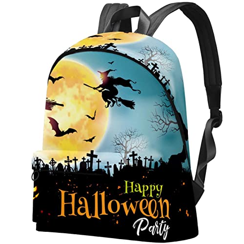 Halloween Party Moon Witch Scarecrow Bat Tumba Grande Mochila de lona Universidad Escuela Hombres y...
