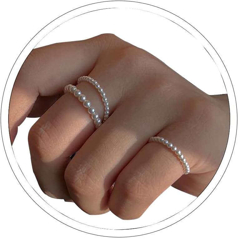 Pearl Rings for Women Vintage Small Pearl Ring cute Stackable Rings Dainty Minimalistic Pearl jewelry Holiday Gift for Women Girls