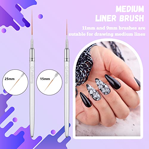 Nail Art Brushes, 6Pcs Thin Nail Art Brush For Different Lines,Acrylic Nail Art Brush Set For Salon At Home Diy Manicure (5/7/9/11/15/25Mm) #TOP5