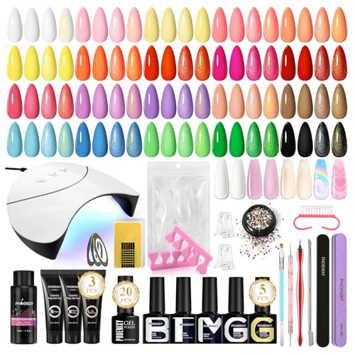 Phoenixy 28 PCS Kit Vernis Semi Permanent avec Lampe à Ongles 20 Couleurs Vernis à Ongles + 3 Couleurs de Poly Extension Gel Kit Ongle Gel UV Complet Pour...