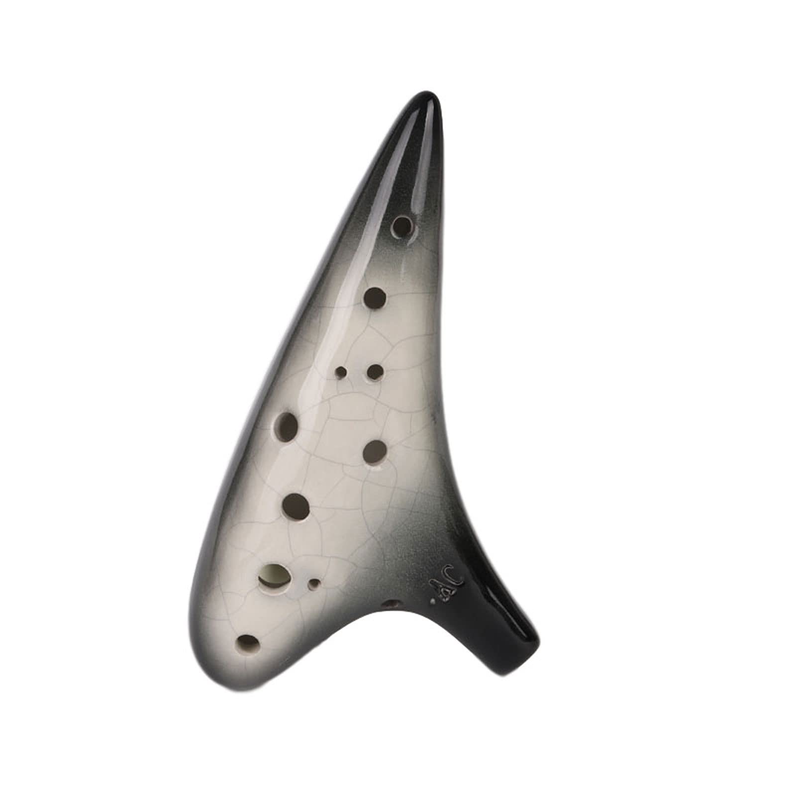 HCZKIUJY Ocarina, 12 Hole Alto C Mediant Tones Ceramic Ocarina Crackle Gradient Gradient Black & white Professional Chinese Flute Tao Instrument