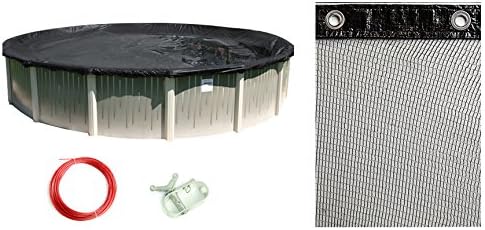 Buffalo Blizzard Bundle for 30-Foot Round Above-Ground Swimming Pools | Deluxe Blue/Black Reversible Winter Cover with 3-Foot Overlap | Mesh Leaf Net Cover Closing Kit