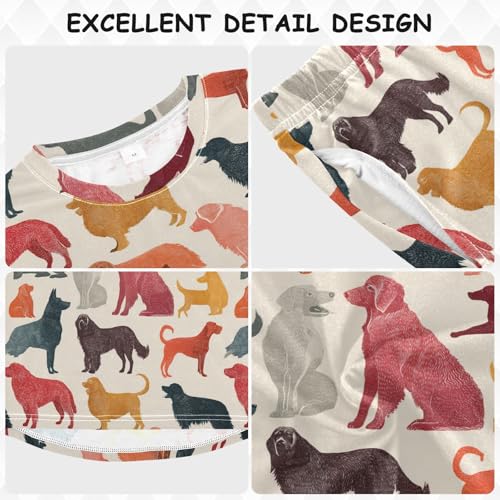 Long Sleeve Pajama Set for Girls Boys,Colorful Dogs Silhouette Print Comfy Crewneck Sleepwears,Soft Kid's Homewear Clothes Underwear Sets 3T3