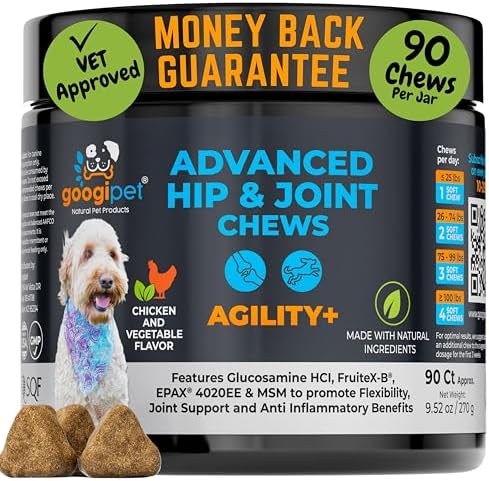 Googipet Hip and Joint Supplement for Dogs – Glucosamine for Dogs – Soft Chews w/Green Lipped Mussels for Dogs, Turmeric for Dog Arthritis, Pain Relief, & Mobility, Ages, & Breeds