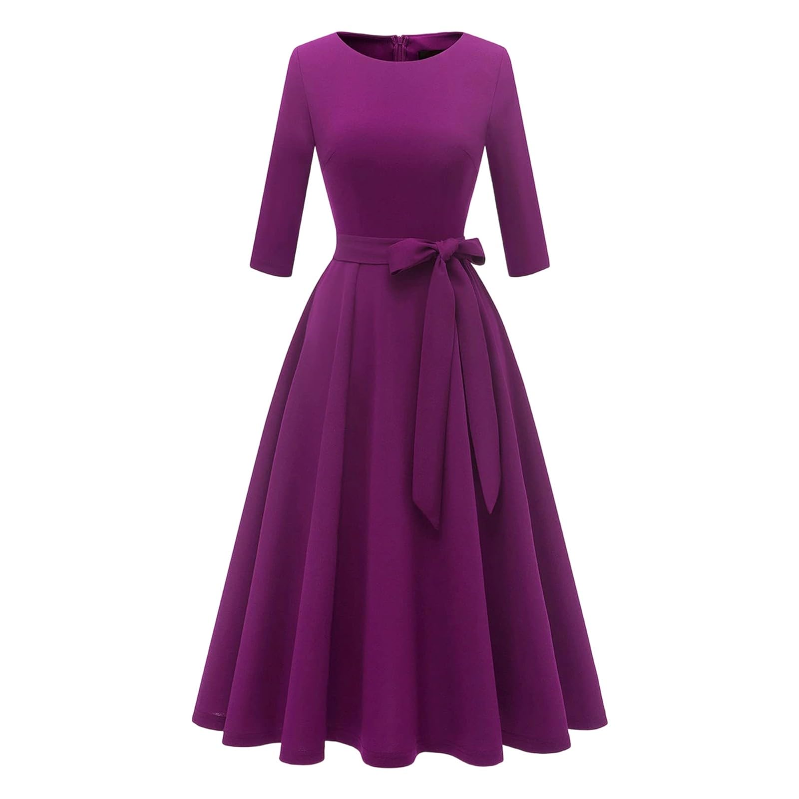 Générique Robe Femme Grande Taille Automne Soirée Cocktail Cérémonie Bohème Fleurie Chic Fluide Mi-Longue Manches 3/4 Dos Nu Élégante Tendance A63