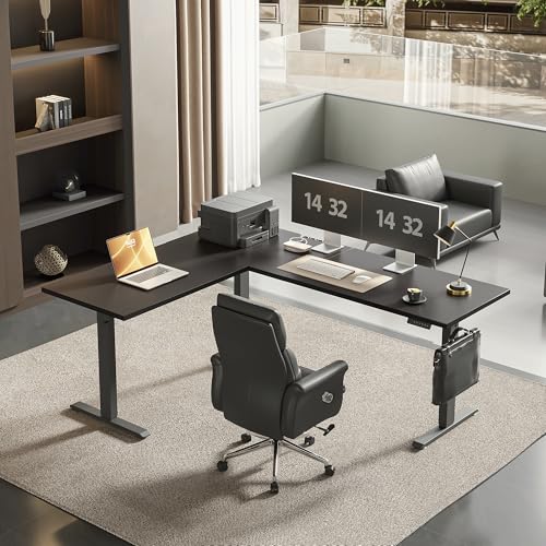 Image of Agilestic Triple Motors 73 inch x 60 inch L Shaped Standing Desk, Electric Standing Desk Adjustable Height, Extra Large Desktop Corner Table for Home Office, Gaming Workstation, Splice Board, Black