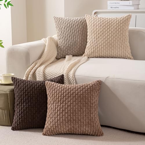 Ci & Ci Lot de 4 housses de coussin décoratives bohème, 40 x 40 cm, beige/taupe/marron taupe, coussins décoratifs moelleux, pour canapé