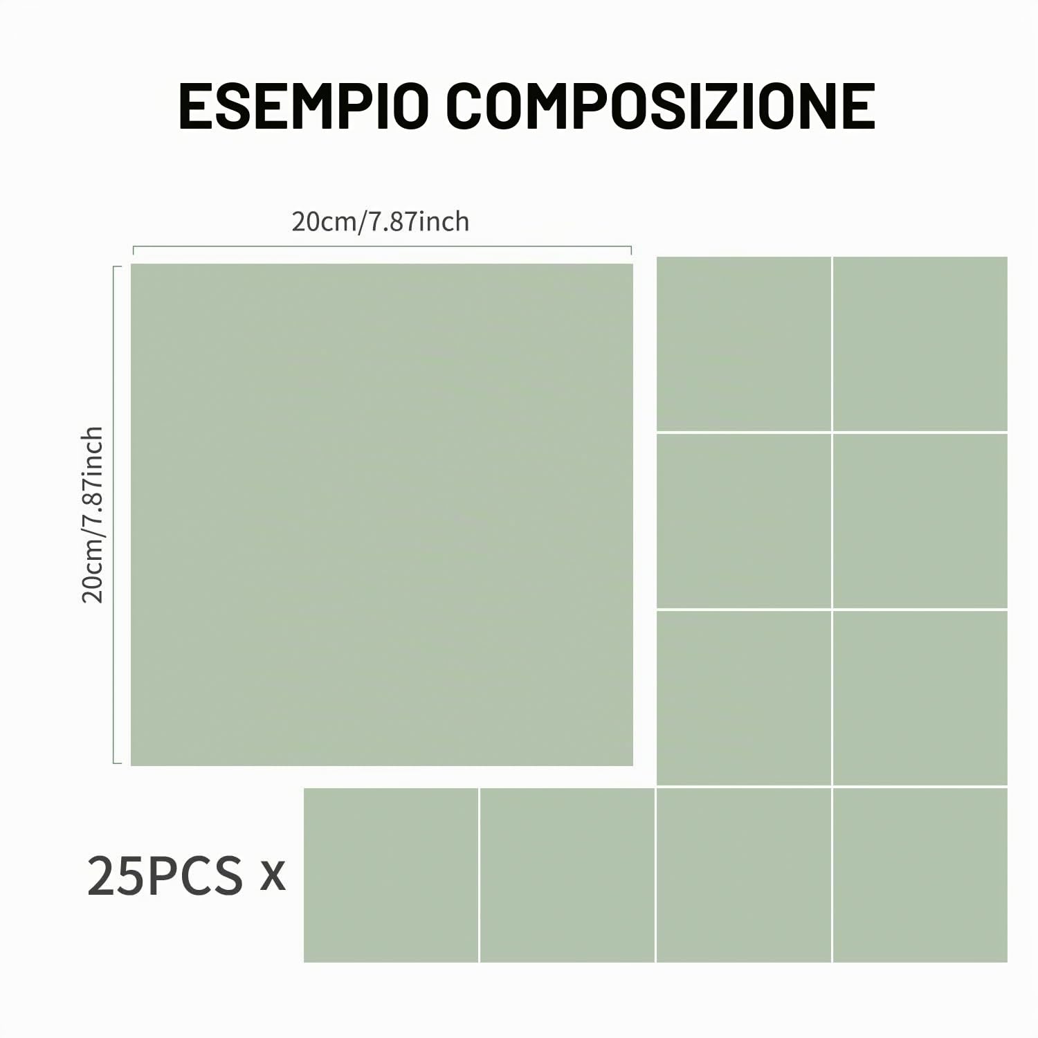 Alwayspon Adesivi per piastrelle, 25 pezzi x 20 cm, colore verde salvia, strutturati, autoadesivi, da applicare su piastrelle, adesivi transfer per bagno, cucina, paraschizzi, stacca e attacca,