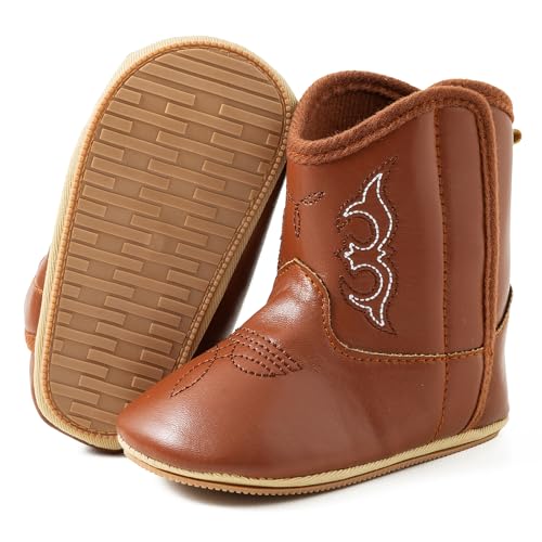 Jastore Western Boots Cowboy Bootie Soft Sole Non-Slip Crib Shoes for Baby Infant Toddler Girls Boys Newborn3