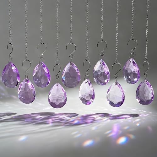 H&D HYALINE & DORA 10pcs Bauhinia Crystal Suncatcher Prisms Chandelier Beads Replacement 38mm Hanging Crystals Ornament Pendant for Window Wedding Party Decor,Purple