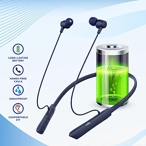 Image of Unix UX-700 Horizon Wireless Neckband | 34-Hour Playtime | Extra Bass | Magnetic Earbuds | Bluetooth Headset with Mic | Sweatproof | Ergonomic Fit | 200mAh Battery | Hands-Free Calling (Blue)