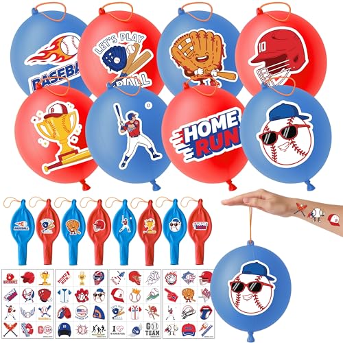 72 PCS Baseball Party Favors: Tattoos & Punch Balloons