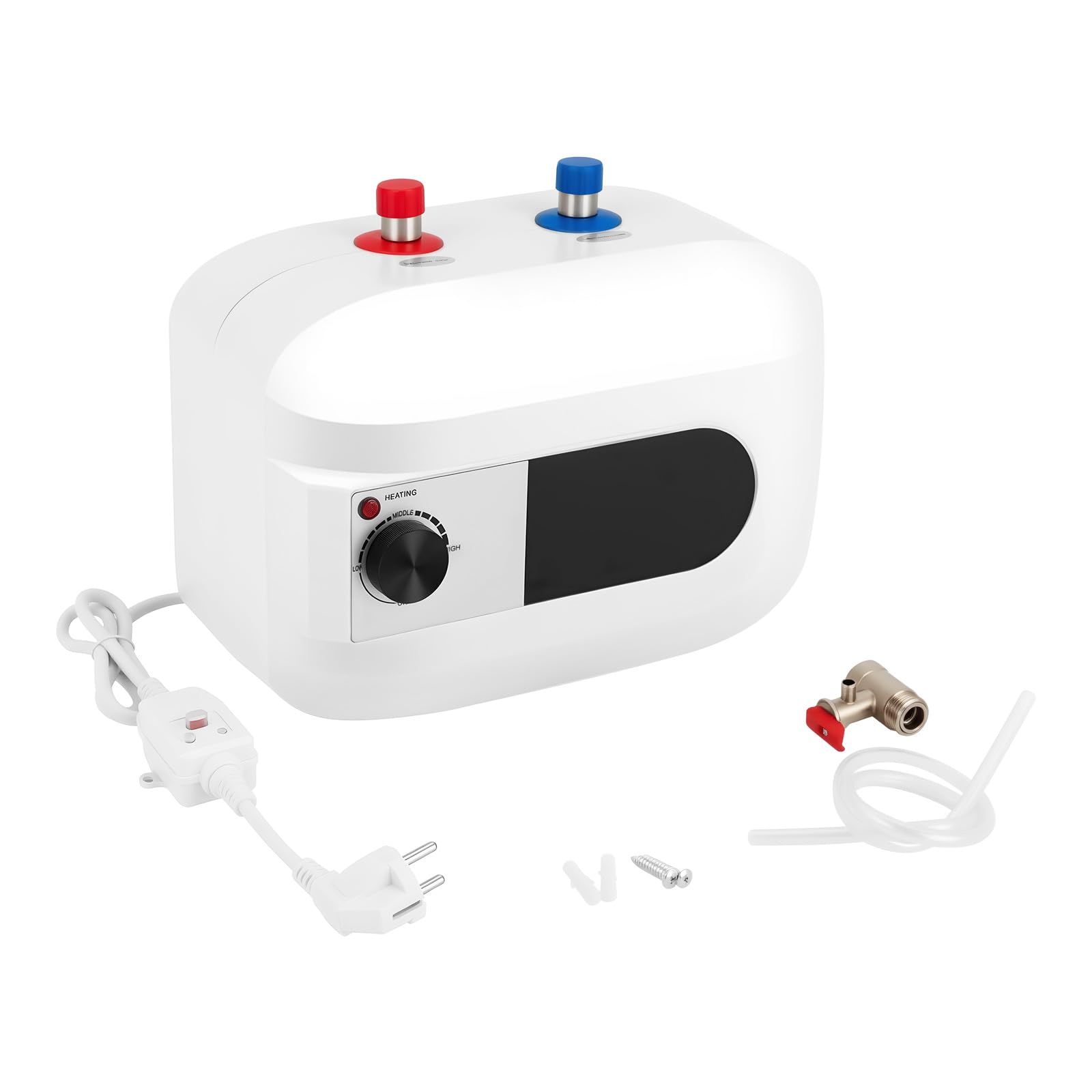 Zbiornik ciepłej wody 6 l pod stół bojler 1500 W, mały, odporny na ciśnienie zbiornik ciepłej wody z funkcją Thermostop, bojler dolny 30-65°C, regulowana temperatura, do kuchni i łazienki