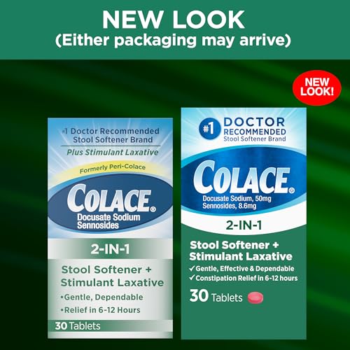 Image of Colace 2-in-1 Stool Softener Plus Stimulant Laxative Tablets, 30 Count