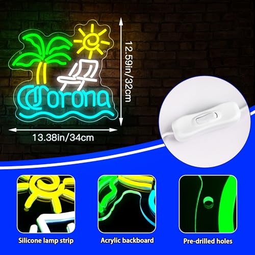 Image of Palm Tree Neon Sign for Wall Decor Beer Neon Light for Man Cave Bar LED Light Up Sign for Home Bar Club Restaurant Summer Beach Party Birthday Gift Christmas Art Size 13.3 * 12.5In(ZYLD284)