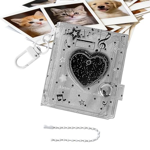 Mini portachiavi album fotografico – Libro di carte fotografiche, design a cuore, portachiavi, album immagine brillante e trasparente, con 24 tasche, per riporre 5 cm, visualizzazione scolastica e