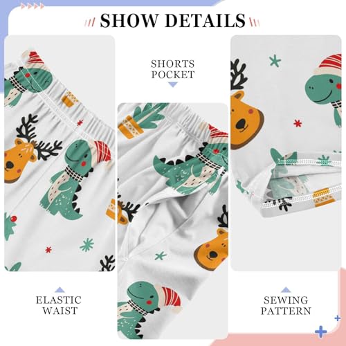 ZZXXB Christmas Dinosaur Cactus Boys Long Pants Soft Trousers Elastic Waist Kids Lounge Bottoms with Pockets S-XL4