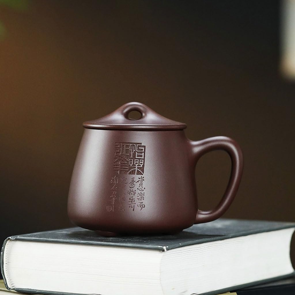 Kubki Matcha Fioletowy kubek z piaskiem 420 ml Ręcznie grawerowany kubek do herbaty z pokrywką Zestaw do herbaty Kung Fu Chiński kubek do herbaty zestaw do herbaty z zaparzaczem