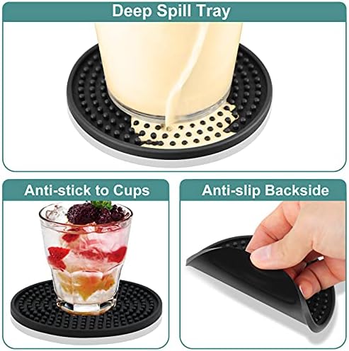 Drink Coasters Set of 8, Anti-stick Black Silicone Coasters for Coffee Table,Heat-resistant Coasters with Deep Groove and Non Slip Bottom, Suitable for Any Size of Cup, Perfect for Home, Bar, Office