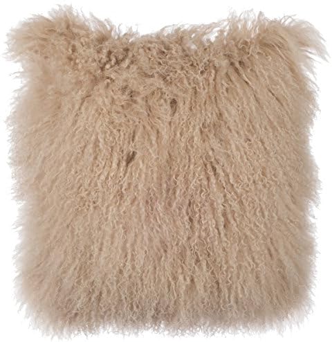SLPR 16" x 16" Beige Mongolian Lamb Fur Pillow: Neutral Decorative Furry Throw Pillow for Couch and Bed, Fuzzy Sheep Skin Pillow Cover, Cream Fluffy Tibetan Sheepskin Wool Pillow Case
