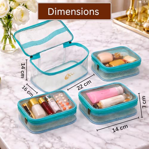 Image of Trendifly Set of 4 PVC Transparent Toiletry Travel Organizer Pouch for Women & Girls | Makeup Cosmetic Vanity Unisex Organiser Bag for Travelling | Jewellery Medicine & Shaving Kit Holder for Men