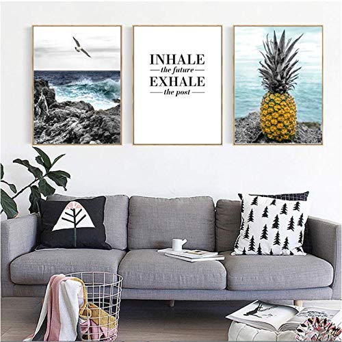 Affiche abstraite ananas mouette pour une déco de salon contemporaine
