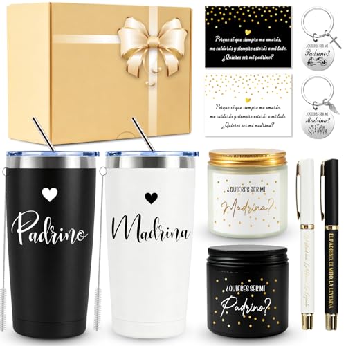 WOFIROY 11 Pcs Godparents Proposal Gift, Will You Be My Godparents from Godchild with 20 Oz Madrina Padrino Tumbler, Pen, Keychain, Greeting Card, Baptism, Christmas Gift for Godparents