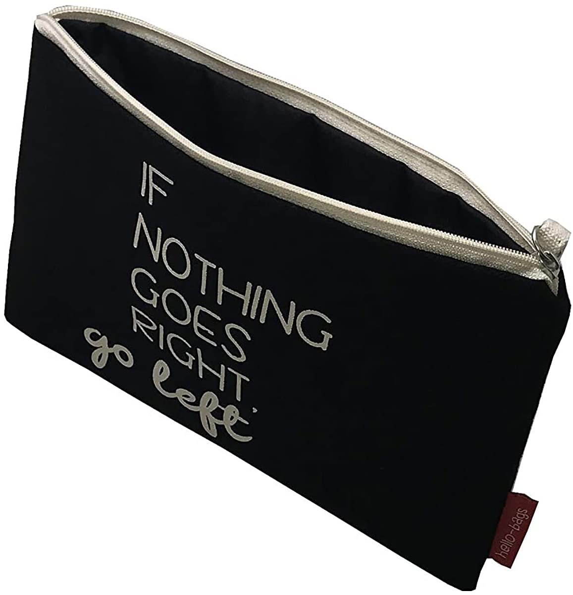 Hello-Bags. Necessaire/pochette. Esterno: 100% cotone. Con cerniera interna e fodera. Include una bella busta regalo kraft. Modello "IFNOTHING". Colore: Écru/Nero. Misure: 23x15,5 cm.