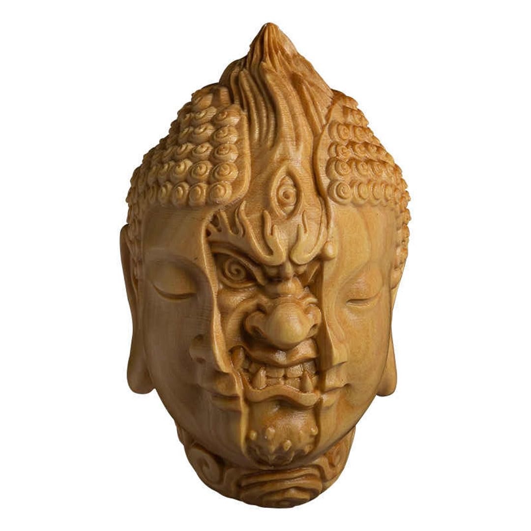 Amazon｜仏像 ミニ 一念の間 半善半悪仏像木彫り仏頭 仏魔如来 二面