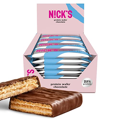 Image of NICKS Protein Wafer Bar | 25% Protein (10g) 198 Calories | Low Carb Chocolate Cookie Bar Snack with No Added Sugar, Gluten Free, Chocolate (24 bars x 40g)