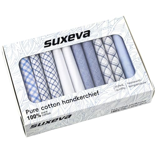 Image of Men's 12pcs 100% Cotton Checkered Handkerchiefs Gift Box, 15.75 Inch Soft Breathable Absorbent Large Pocket Squares