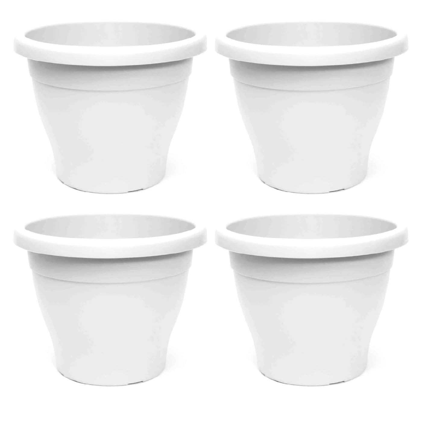 Acan Tradineur - Pack de 4 Macetas de plástico Redondas para Plantas y Flores Mediterránea con Orificios Inferiores. Recipiente, macetero Exterior e Interior del hogar - Color Blanco - 20 cm