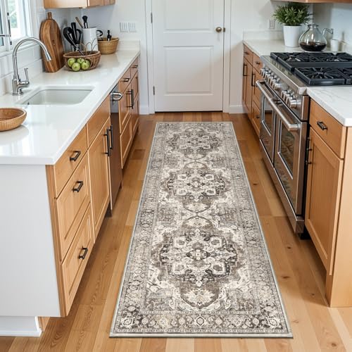 Washable 2x8 Hallway Runner Rug: Soft Kitchen Rug Non Slip Floor Runner for Bedroom Living Room Entryway Indoor Low Pile Vintage Carpet Runner(Beige, 2x8)