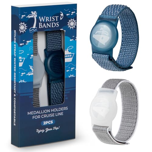 Princess Cruise Medallion Holders 2pcs - Adjustable Nylon Princess Medallion Holders with Secure Strap - Waterproof Cruise Ship Accessories - Ocean Blue & Grey Gift Box Keepsake