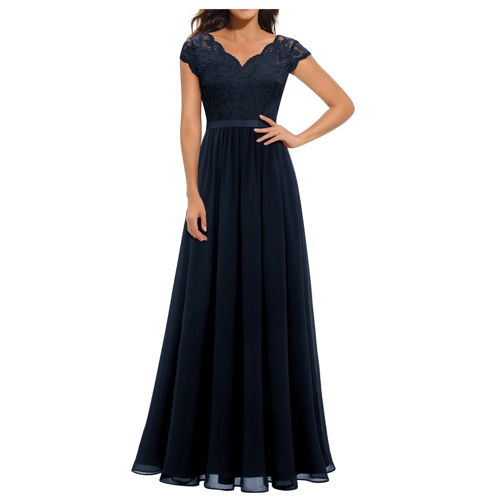 Generisch Abendkleider Elegant Für Hochzeit Partykleid Lang Abendkleid Spitze Cocktailkleid Sommerkleid Leicht Kleider Chiffon Ballkleider Maxikleid