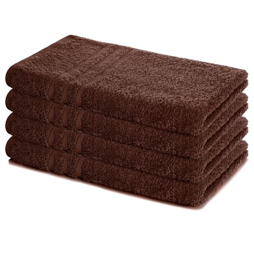 Lavea® 4er Set Handtücher 50x100 cm, Elena Frottiererie, 100% Baumwolle, Frottier Badetuch, saugstark und weich, Sporthandtuch, 60°C waschbar, trocknergeeignet, Handtuch Set, Frottee, Kaffeebraun