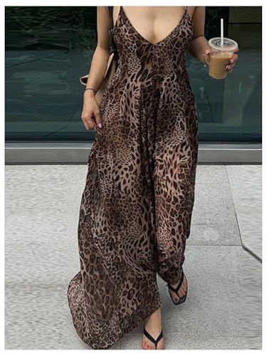 SOLY HUX Women's Leopard Print Maxi Dress Sleeveless V Neck Sundresses Vintage Flowy Cami Dresses2
