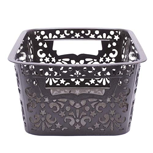 Image of Cutting Edge Essentials Plastic Storage Baskets /Shelf /Turkish Rack with Lid - Set of 2 for Fruit Vegetable Bathroom Stationary Home Basket with Handle (Black, Small)